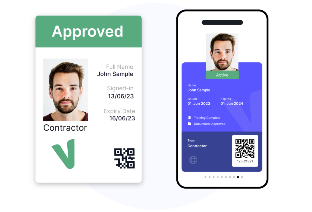Digital and physical id passes for a contractor management system