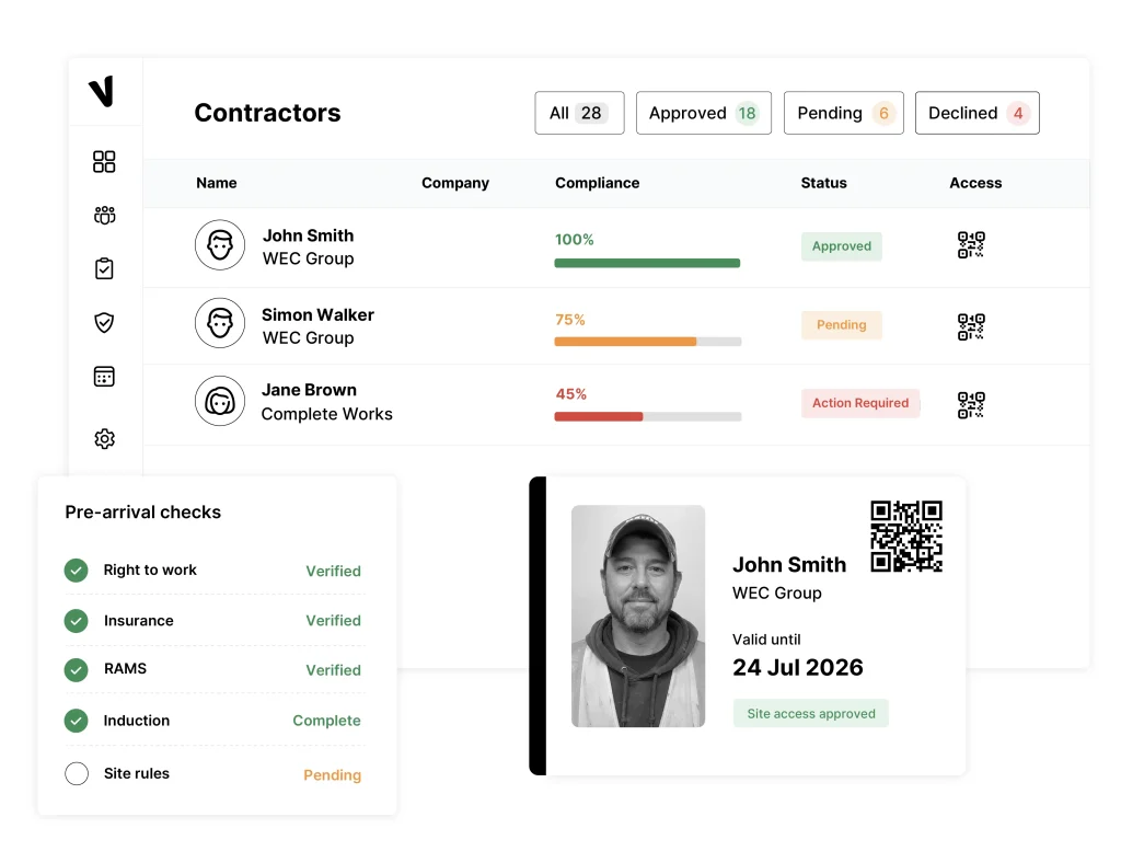 image of a contractor dashboard and visitor sign-in badge