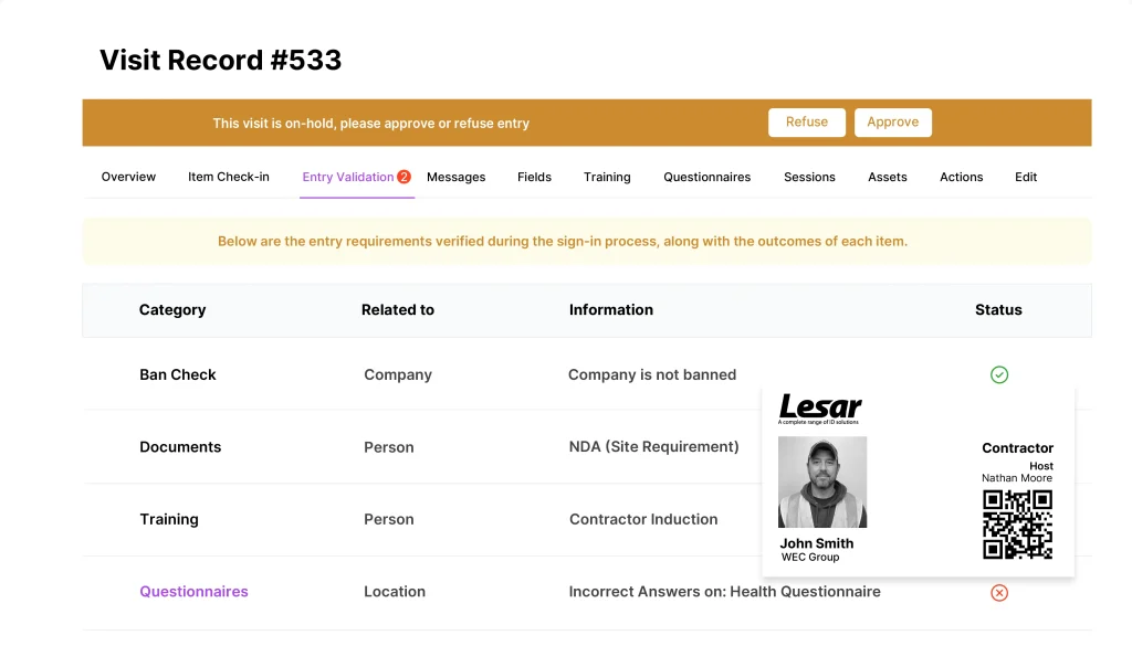 contractor onboarding image showing entry validation