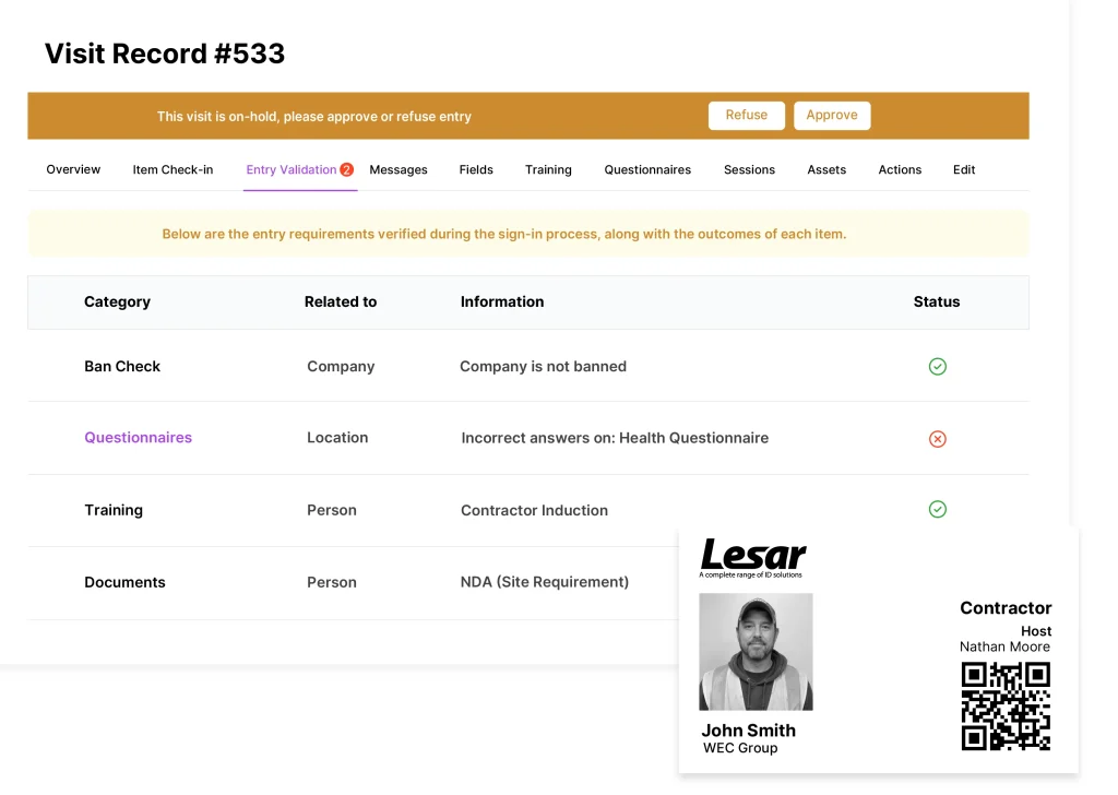 contractor onboarding image showing entry validation